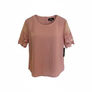 Lulus Lace Sleeve Sheer Mesh Blouse Top Mauve Pink Women's Size M New With Tags